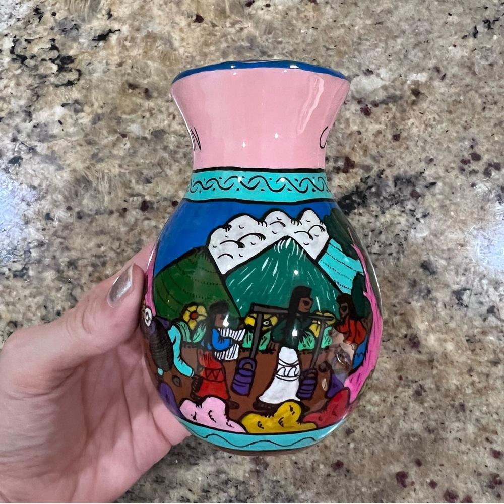 Vintage Cancun Mexico Hand Painted Vase